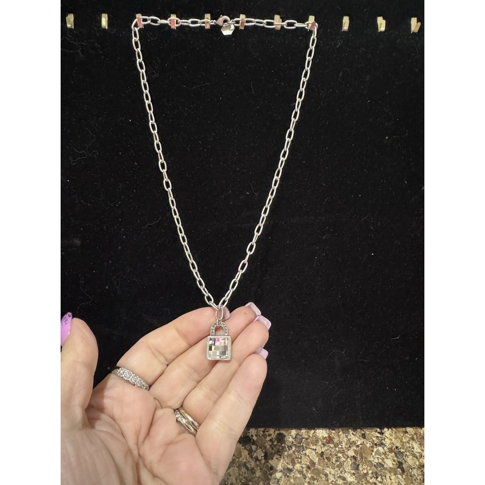 Touchstone Crystal Little Lock Necklace Oxidized Silver Plating‎ 18" NEW
